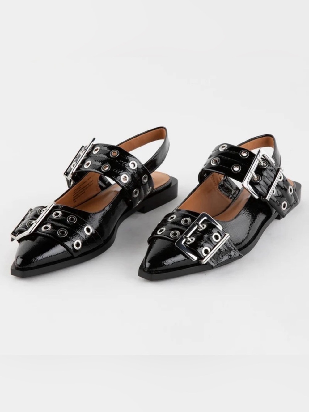 STEVE MADDEN Graya Slingback Buckle Flats Black Leather And Patent Women’s US 8